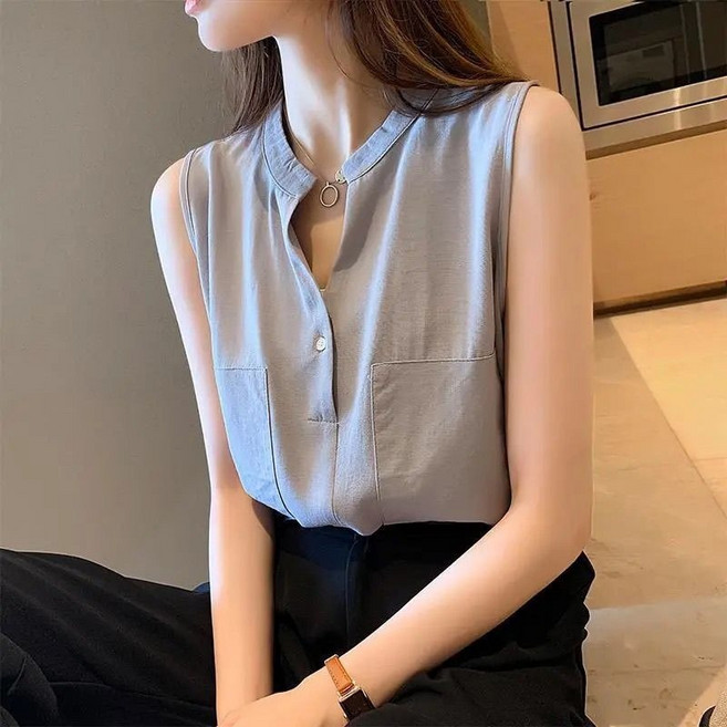 韓版氣質無袖襯衫 女裝 上衣