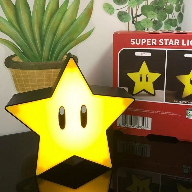 에버샵 슈퍼마리오 별 무드등 LED 충전식 피규어 스타 탁상 취침등 캐릭터 램프 조명, 옐로