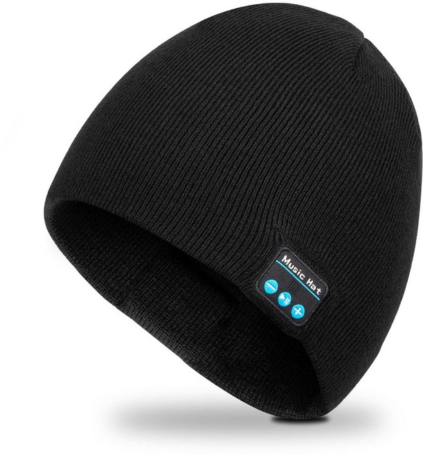 TOUCH TWO 니트 Beanie 블루투스 3D 음악 조류 모자 음량조절가능 스피커모자 야외스포츠 특이한모자 마이크포함 스냅백, Black