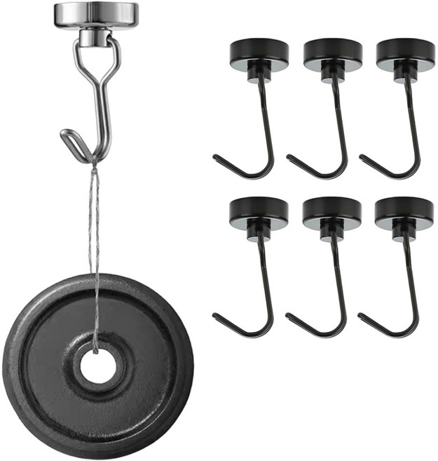 코지스 네오디뮴 자석고리 자석걸이 180도 회전 세트 7kg, 6개, 블랙