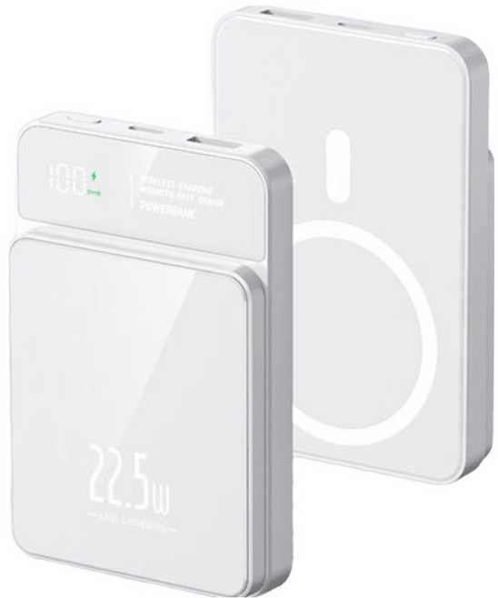 RYZO 22.5W 고속충전 20000mAh 대용량 보조배터리 초슬림 맥세이프보조배터리 무선충전 다양한 색상, 1개, 화이트