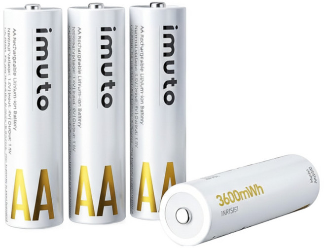 IMUTO 1.5V 리튬 배터리 충전지 건전지 AA 3600mWh, 1세트, 4개입