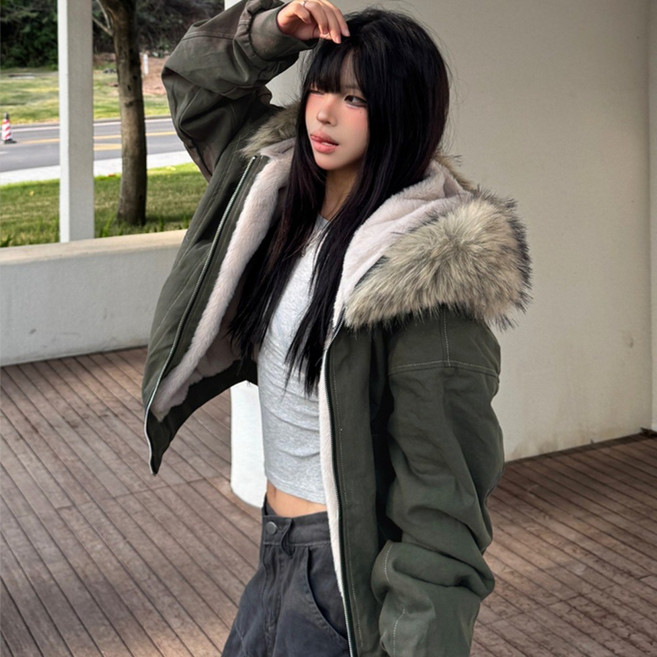 메이킹유 퍼 후드 기모 야상 패딩 667데미드퍼점퍼