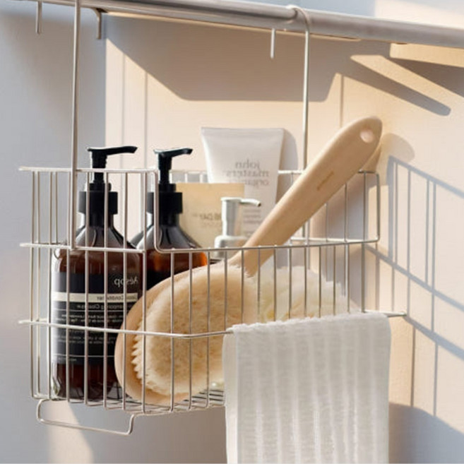 라슈에뜨 욕실 수건 선반 걸이형 대용량 욕실 디스펜서 용품 보관 철제 바스켓 욕실 수납 행거, 메탈실버 (292 x 370 x 181mm), 1개