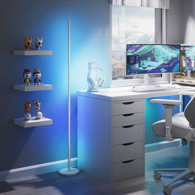 나노리프 플로어 램프 장스탠드 스마트 조명 뮤직싱크 앱 조정 LED 스탠드 거실등 무드등, 화이트