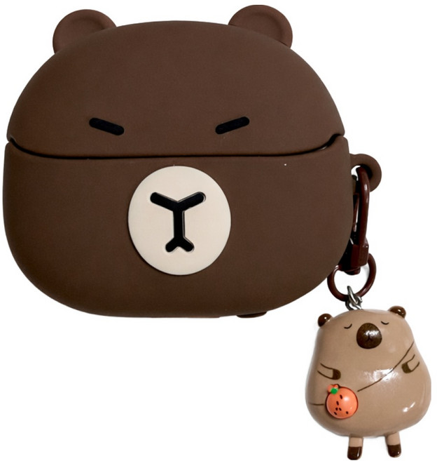 쿼카 곰돌이 버즈3(프로 FE)케이스 귀여운 동물 캐릭터 입체 케이스 +쿼카곰 키링, 1개, 초코곰돌이(진갈색), 갤럭시버즈3(프로,FE)공용