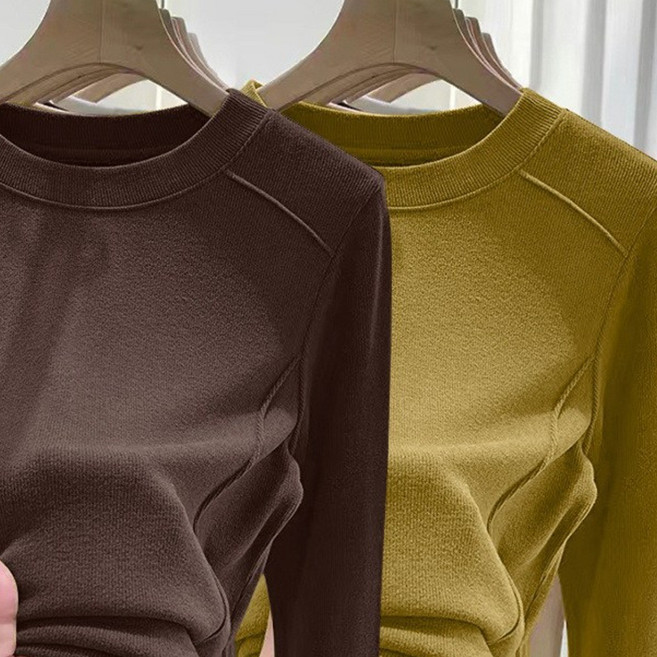 1+1 기본핏 티셔츠 여성 가을겨울 슬림핏 보온 내의 베이직 슬림 이너웨어 부드럽고 따뜻한 긴팔 상의 2장 세트