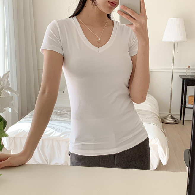 에르모소 1+1 여성 슬림핏 무지 반팔 티셔츠 반팔티 여자 여름 기본 티셔츠 H-C026