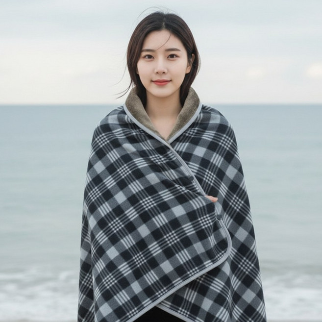 온픽스 모던체크 똑딱이 담요, 1개, 애쉬 그레이 체크(Ash Grey Check)