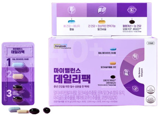 마이밸런스 데일리팩 멀티비타민 밀크씨슬 루테인 오메가3, 1개, 56정