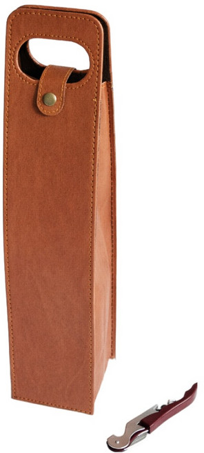 릴렉온 하이앤드 가죽 와인 쇼핑백, 1개, 브라운