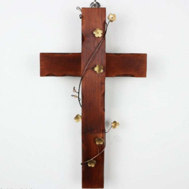 소나무십자가(L)-꽃넝쿨 벽걸이십자가 가정용 교회용 나무십자가 교회선물