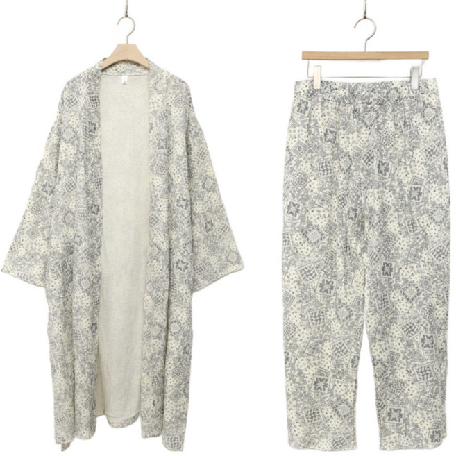 남녀공용 순면 이중지 로브가운 상하세트 샤워가운 커플홈웨어, 1세트, 페이즐리네이비 XL