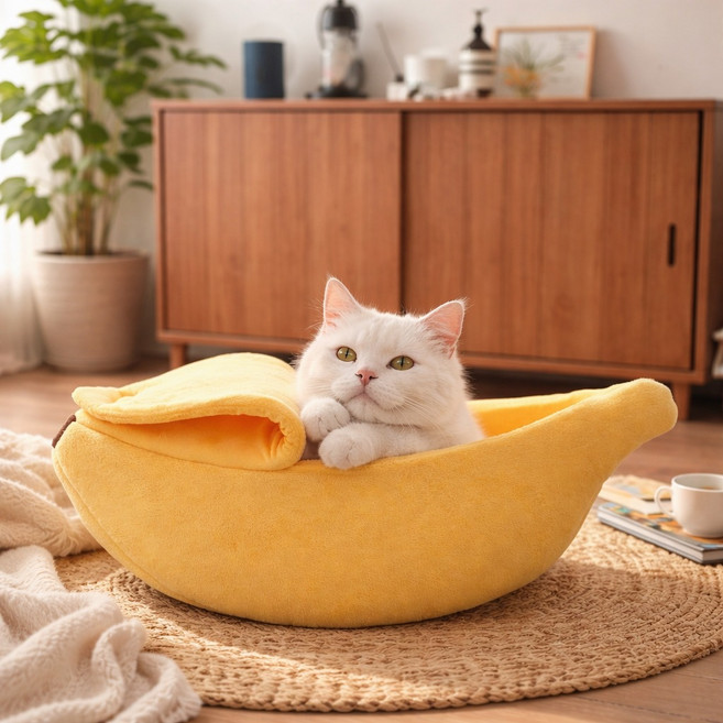 이름없는 바나나 펫 하우스 숨숨집 쿠션 방석 + 마따따비 스틱 - 고양이/강아지 겸용, 노랑 숨숨집 1개+마타타비 1개, 1세트