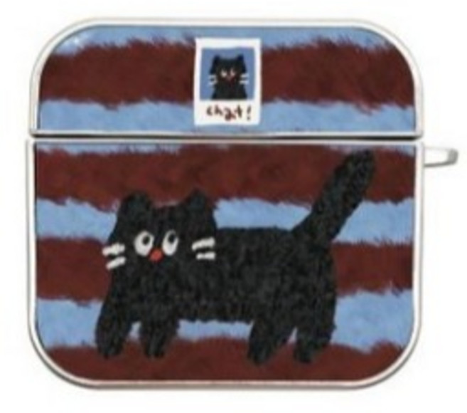 털복숭 고양이 실버 에어팟 버즈 케이스, 1개, 털복숭 고양이(블루) - 실버 에어팟 케이스, 에어팟 4세대