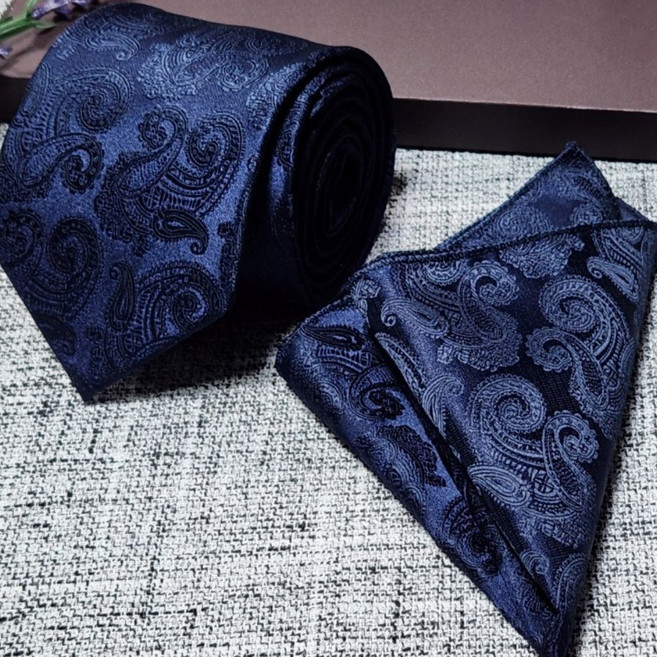 페이즐리 문양 넥타이&행거치프 세트