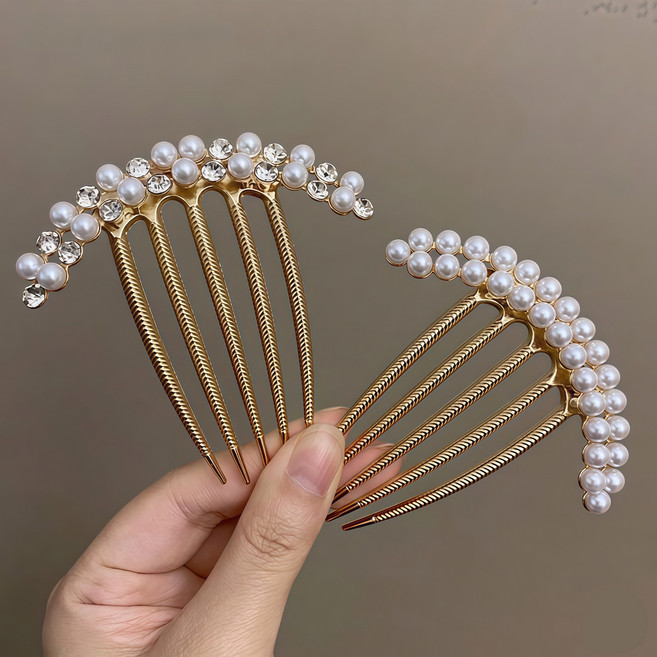 로비엔트 헤어 머리핀 여성 진주 큐빅 고정핀 2P