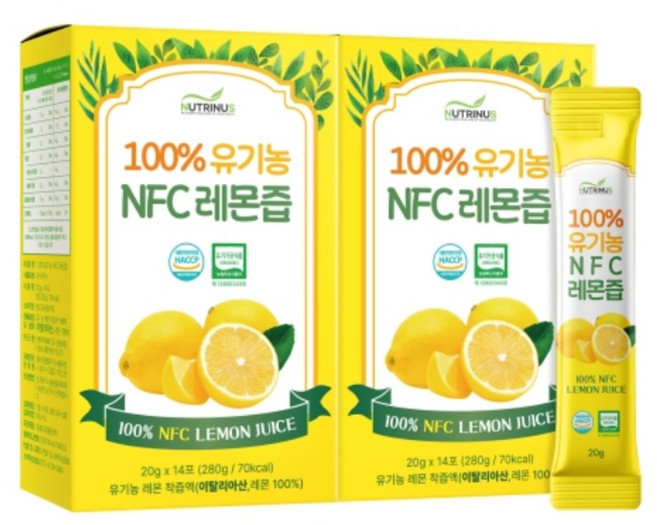 홈쇼핑 1위 유기농 NFC 레몬즙 식약청인증, 280g, 2개