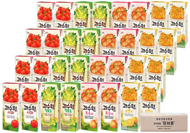 마셔몰 드링크팩 세트 과수원 4가지맛 복숭아 사과 오렌지 청포도 각8팩씩, 190ml, 32개