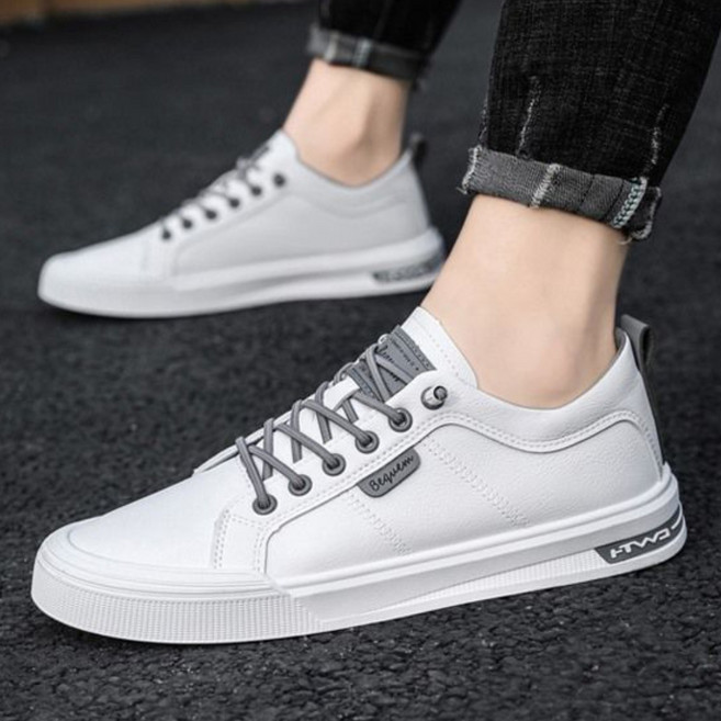 지디오 남성 가죽 스니커즈 무매듭 고무끈 캔버스화 3CM 키높이 단화 직장인 운동화 발편한 남자스니커즈