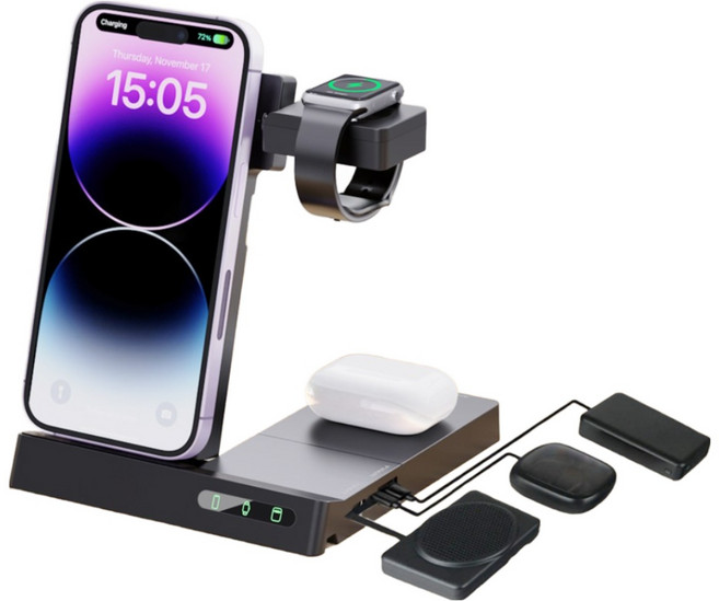위드제이앤엠 6 in 1 동시 충전 초고속 올인원 무선 충전기 거치대 겔럭시 애플 멀티 충전기 IQW-6300D, 1개, 블랙