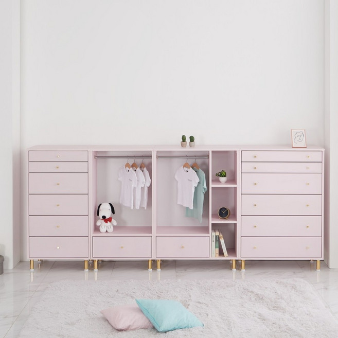 우드팜 비바 아기옷장 아이방 키즈 유아 어린이 옷 서랍 수납 베이비장 세트, 베이비핑크, 2. 비바 베이비장