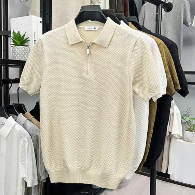 J nd O남성 여름 비스코스 지퍼넥 세련 카라 니트