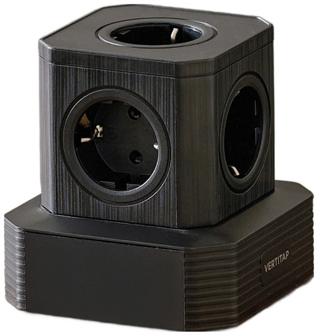 버티탭 버티컬 고용량 4000W 타워 멀티탭 큐브 5구 basic, 블랙, 1개