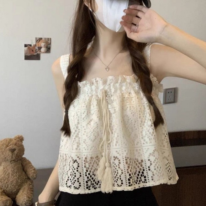 韓版顯瘦鏤空鉤花蕾絲小吊帶背心