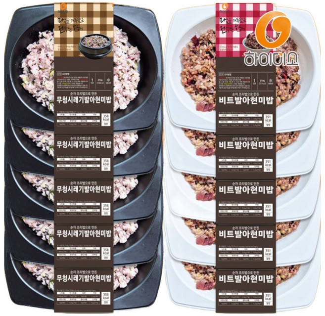 잡곡밥 건강 효도 식단 2종 비트5+무청5 총10팩 발아 현미밥 즉석 식품 저염 저당 냉동 밥, 210g