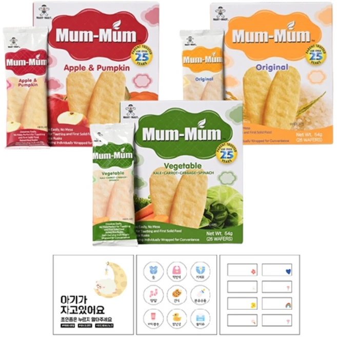 멈멈 신형 혼합 유아쌀과자 오리지널 + 야채 + 사과 호박 세트, 1세트, 54g, 혼합맛(오리지널/야채/사과/호박) - 쿠팡
