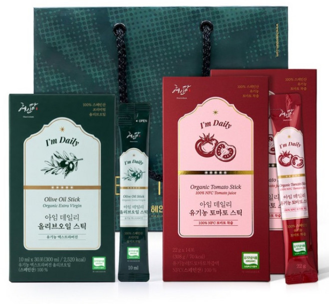 5위 - 혜인담 아임데일리 유기농 올토샷 4주 패키지 (올리브오일 스틱+토마토 스틱) +쇼핑백 선물세트, 5세트, 9