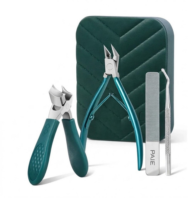 라이프엠디 내성 발톱 손톱깎이 세트 네일 니퍼 큐렛 샌딩 파일 사선 깎이 두꺼운 발톱 전용 튐방지 도구 휴대용 큐티클 정리 관리 키트, 1세트, 그린