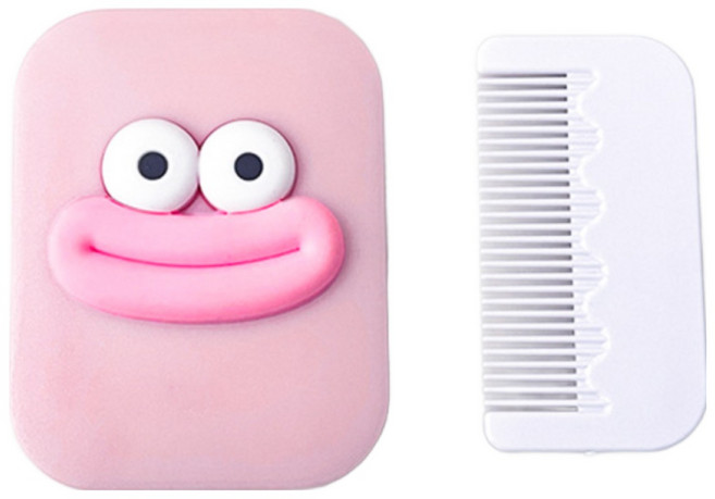 일호장신구 휴대용 플립 눈 입 거울 빗 귀여운 포인트 미니 미러 헤어 뷰티 소품, 1개, 핑크