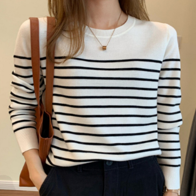 로루아2152 여성 심플 라운드넥 캐주얼 니트티 긴팔 티셔츠