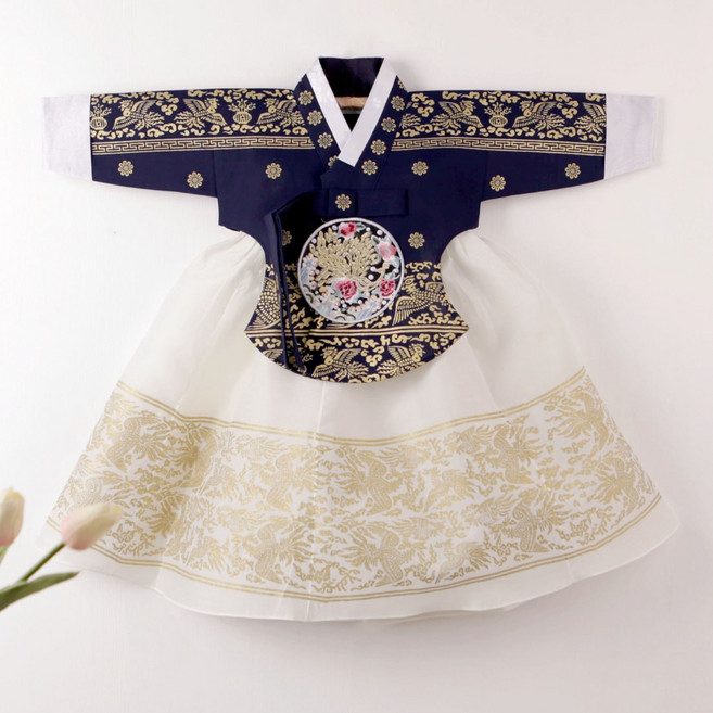 금박 은박 왕비 당의 한복 중전마마 궁중 네이비 여아 여자 아기 유아 전통 한복 주니어 초등