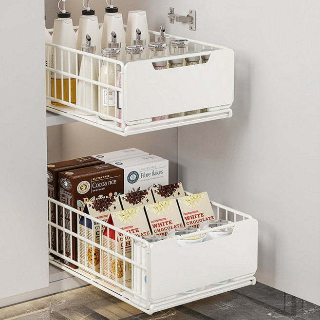 가려거든 무타공 슬라이딩 선반 양념통 18cm높이, 화이트, 1개