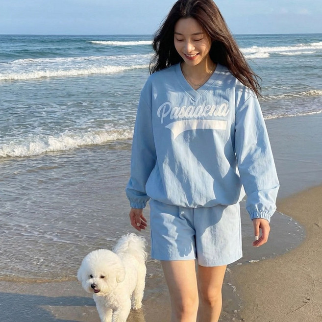 상상그이상 여성용 국내제작 위니상의 시원한 나일론소재 바스락거리는 얇은 여름 맨투맨 편안한 오버핏 레터링 티셔츠 데일리룩