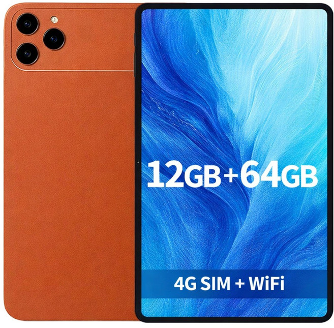 10.1인치 태블릿 PC HD 디스플레이 12GB+64GB 10000mAh 4G LTE WiFi 지원 학습용 영상용 가성비, Wi-Fi + 셀룰러, 64GB, 오렌지 컬러