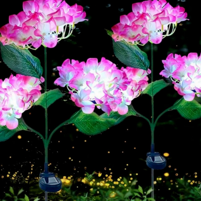 솔라큐 태양광 LED 정원등 수국 꽃 3송이 2SET SLQ-27 야외 정원 화단, 2.핑크 2SET