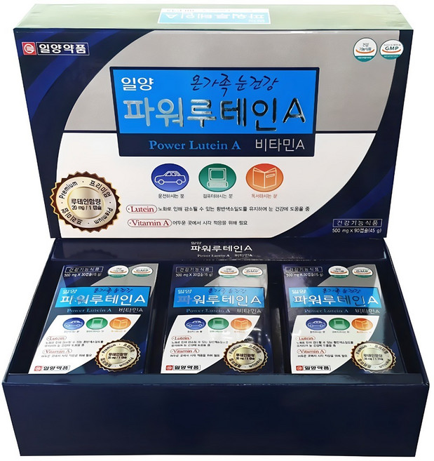 눈건강 비타민 일양약품 파워루테인A 500mg x 30캡슐 x (선택 3/6/9박스), 30정, 3박스