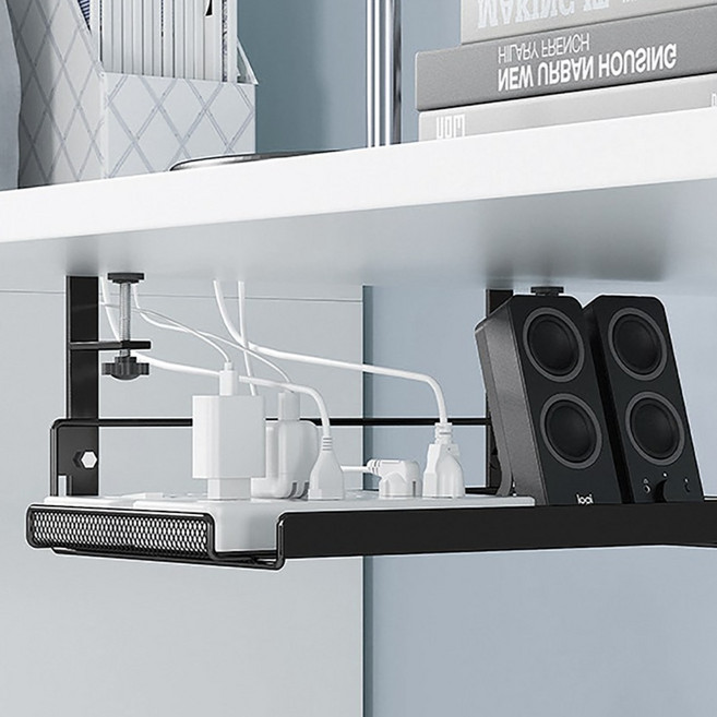 라온행복 무타공 와이드 멀티탭 거치대, 1개, 블랙