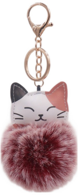 수수보따리 고양이 털방울 키링 1+1세트 가방 악세서리 자동차키링 폼폼키링 고양이펜던트 고양이인형 열쇠고리, 화이트+와인레드, 1세트