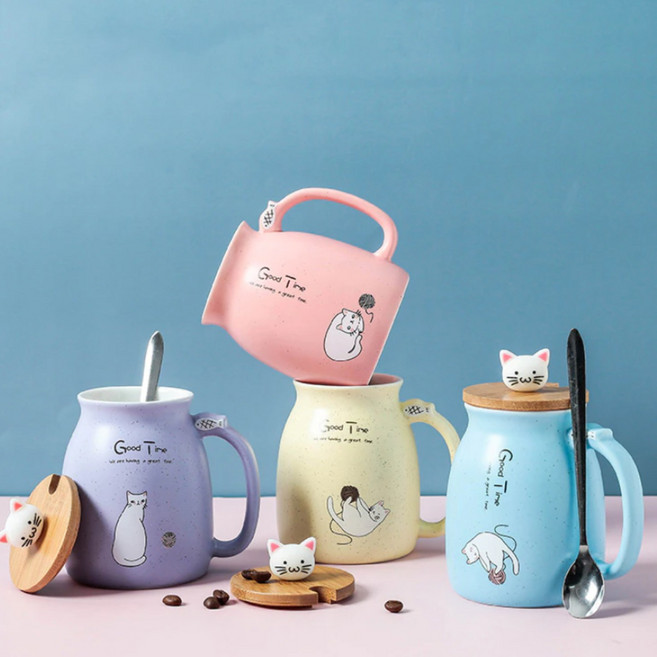 대용량 묘묘머그컵 450ml, 옐로우, 1개