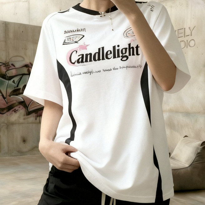 디블리 캔들라이트 매쉬 반팔티셔츠 저지 쿨링 배색 오버핏 쿨링티 박스티 댄스복 단체복 유니폼