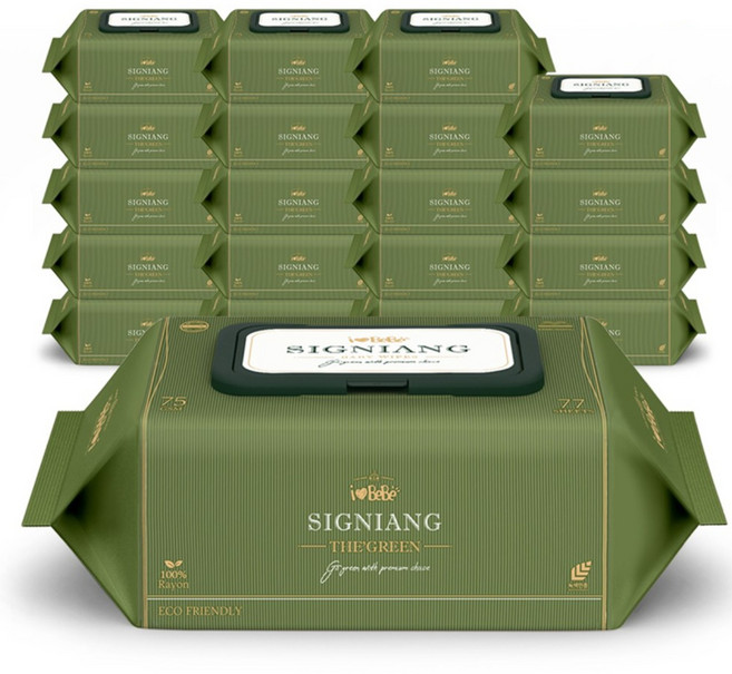 아이러브베베 시그니앙 75g 더그린 77매 20팩 캡형 아기물티슈, 20개