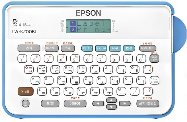 엡손 LW-K200BL 라벨프린터 12mm 라벨테이프 증정, 1개, LW-K200BL,사은품ST12BW(투명용지파랑글자)