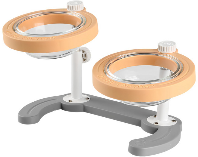 리틀팩토리 반려동물 유리 식기 밥그릇 2구 기본형, 옐로우, 1개