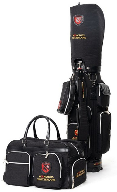 moncross 골프백세트 경량 캐디 골프백 캐디백 다양한수납공간 보스턴가방+파우치가방 골프가방 스탠드백 항공백, 블랙