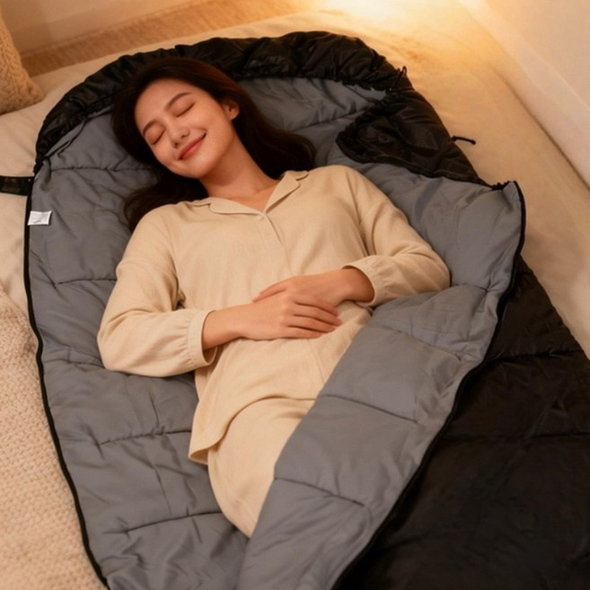 글루킨드 캠핑침낭 대형공간 사계절 침낭 폭 100cm 220*100 cm, 1개, 블랙 1.8kg